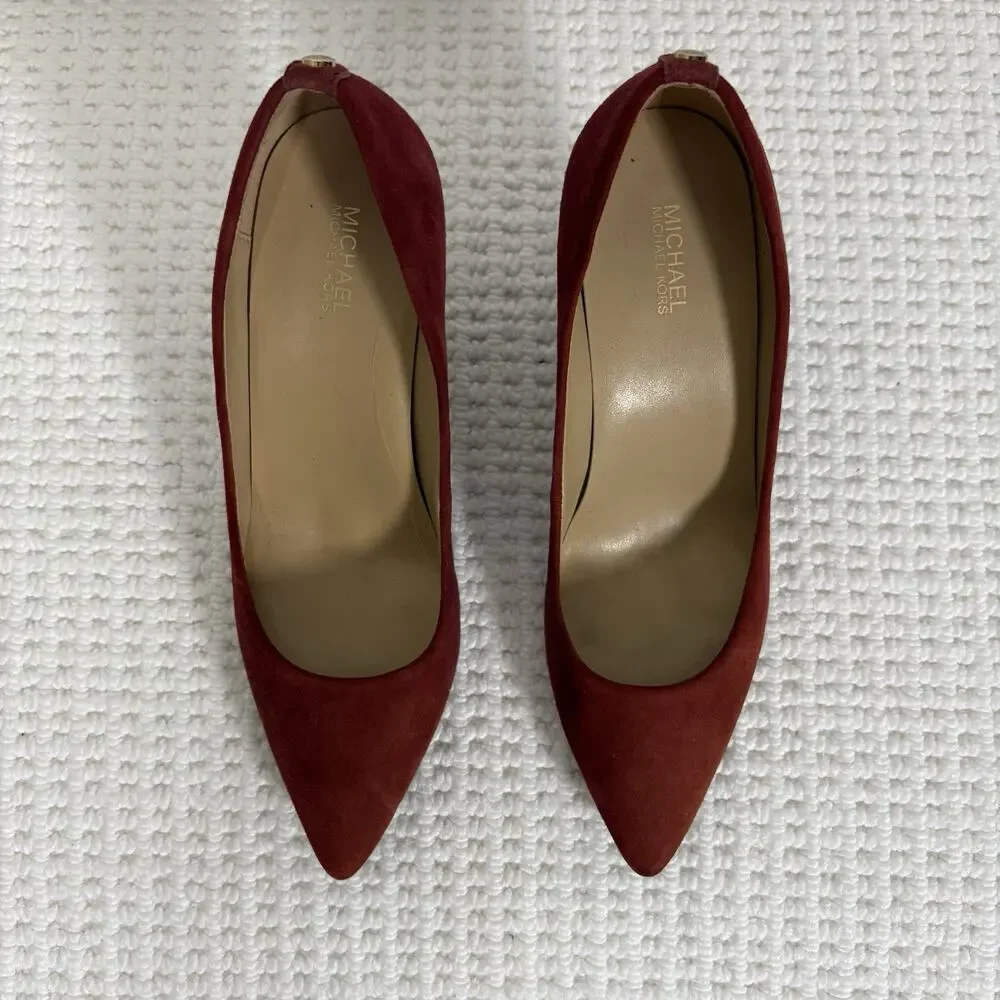 Michael Kors Dorothy Flex Suede Pumps Maroon Burgundy Pointed Toe Heels Size 8